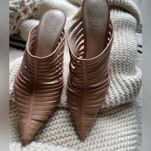 Schutz Nude Strappy Pointed-Toe Mule